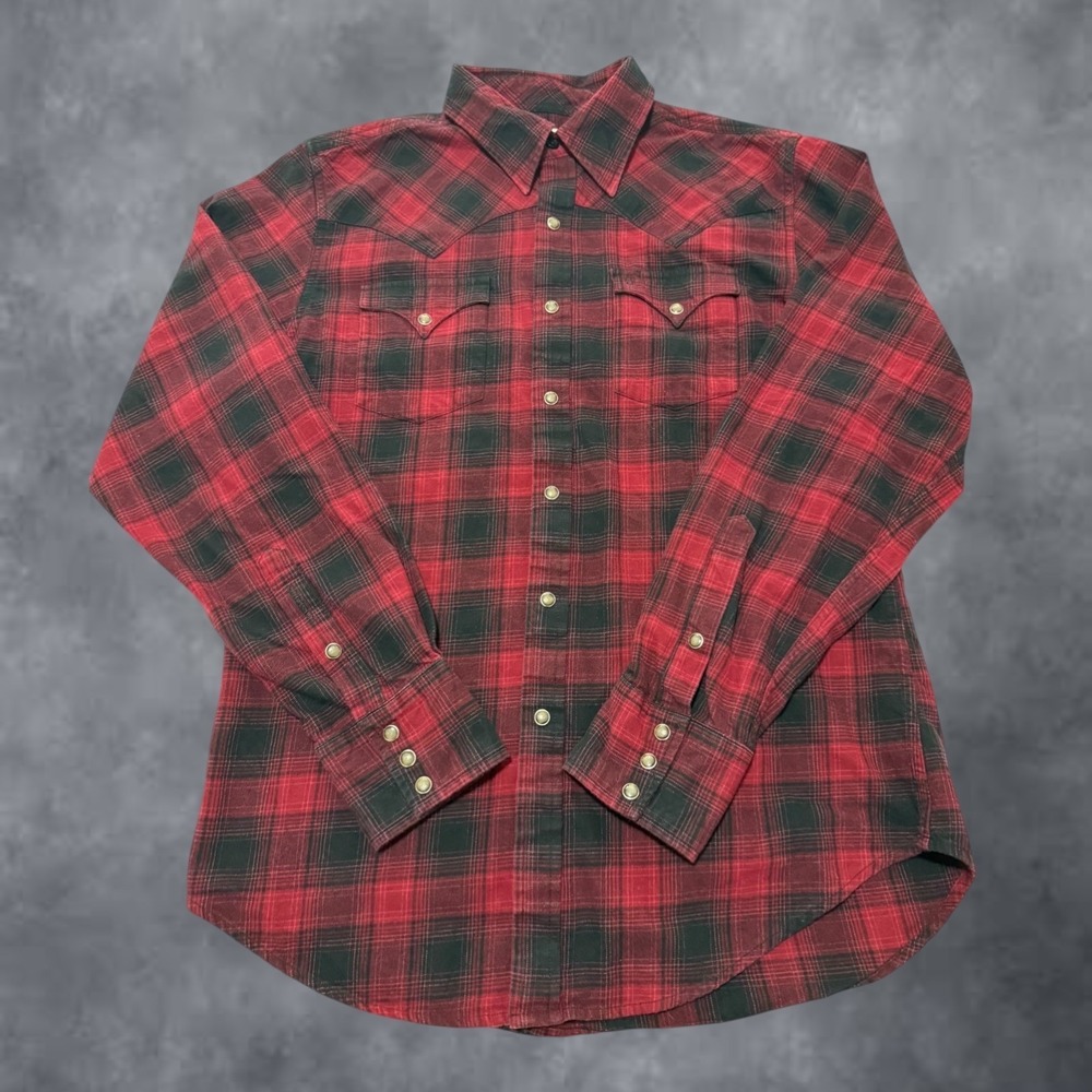Stetson Mens Red Black Buffalo Plaid Flannel Western Pearl Snap Shirt Large